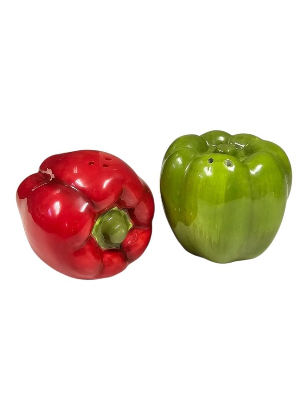 90s - Y2K ceramic red and green bell pepper salt and pepper shakers